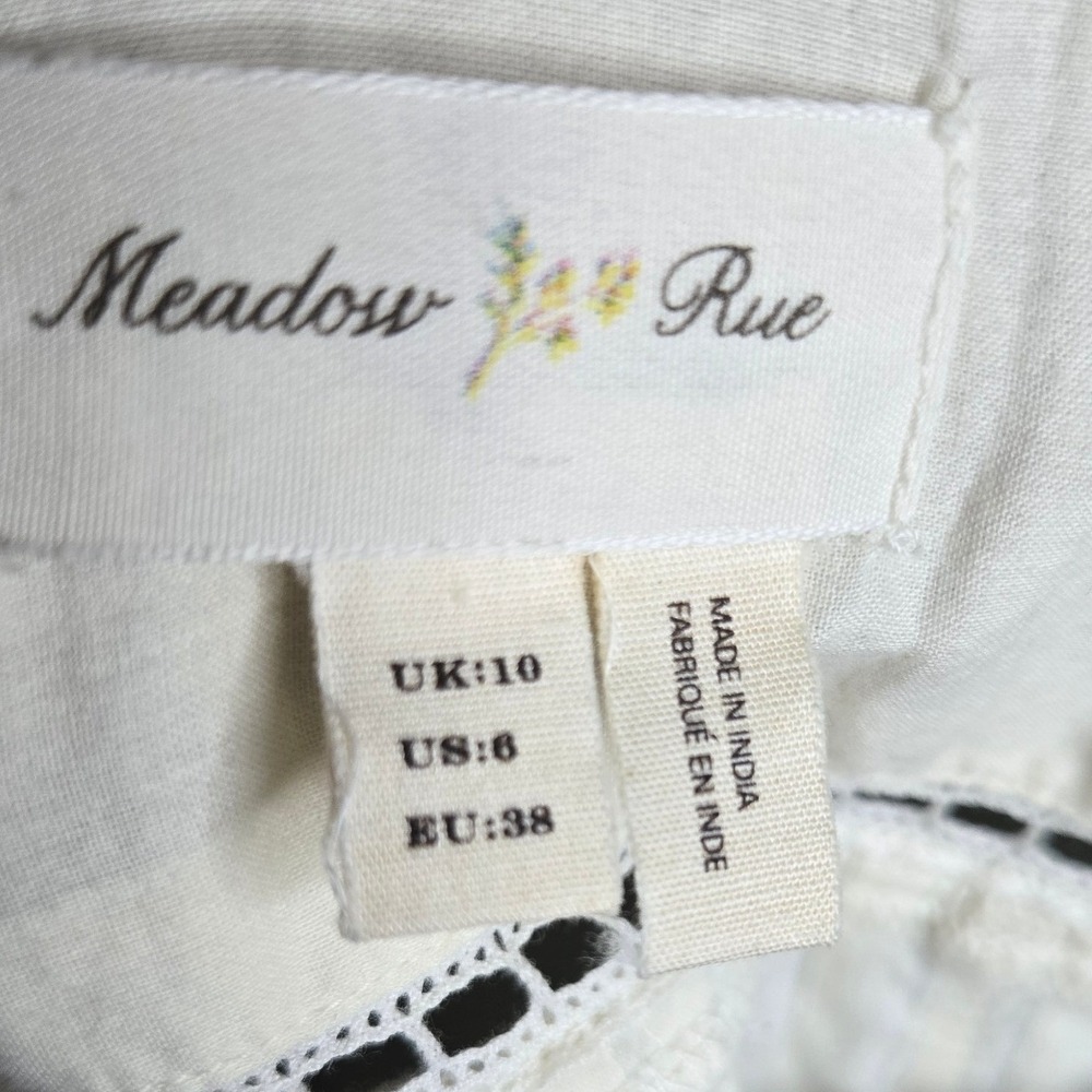 Meadow Rue Anthropologie Ivory Pintuck Lace Boho Blouse Size 6 Cotton - Picture 3 of 10